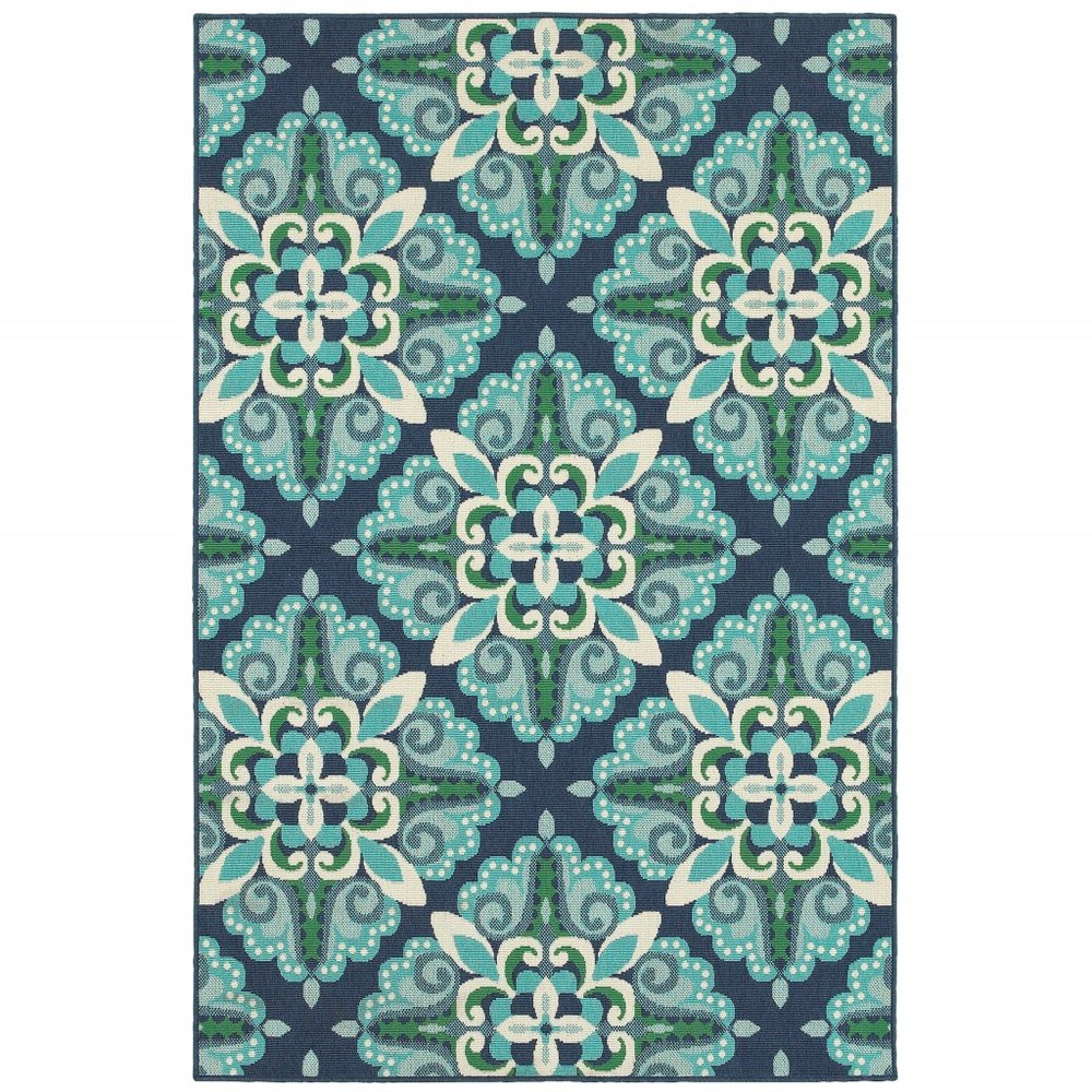 5' X 8' Blue And Green Indoor Outdoor Area Rug