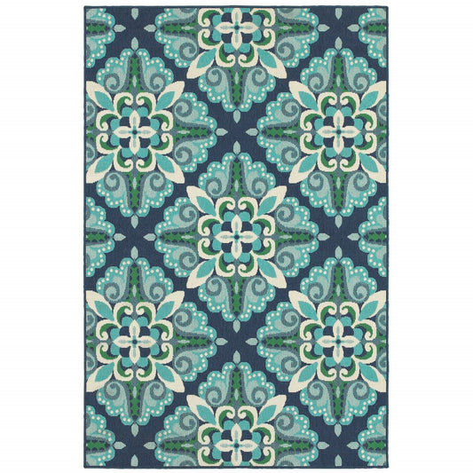 4' X 6' Blue and Green Indoor Outdoor Area Rug