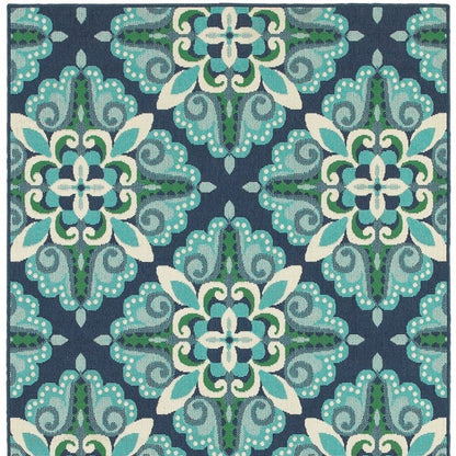 2' X 8' Blue and Green Indoor Outdoor Area Rug