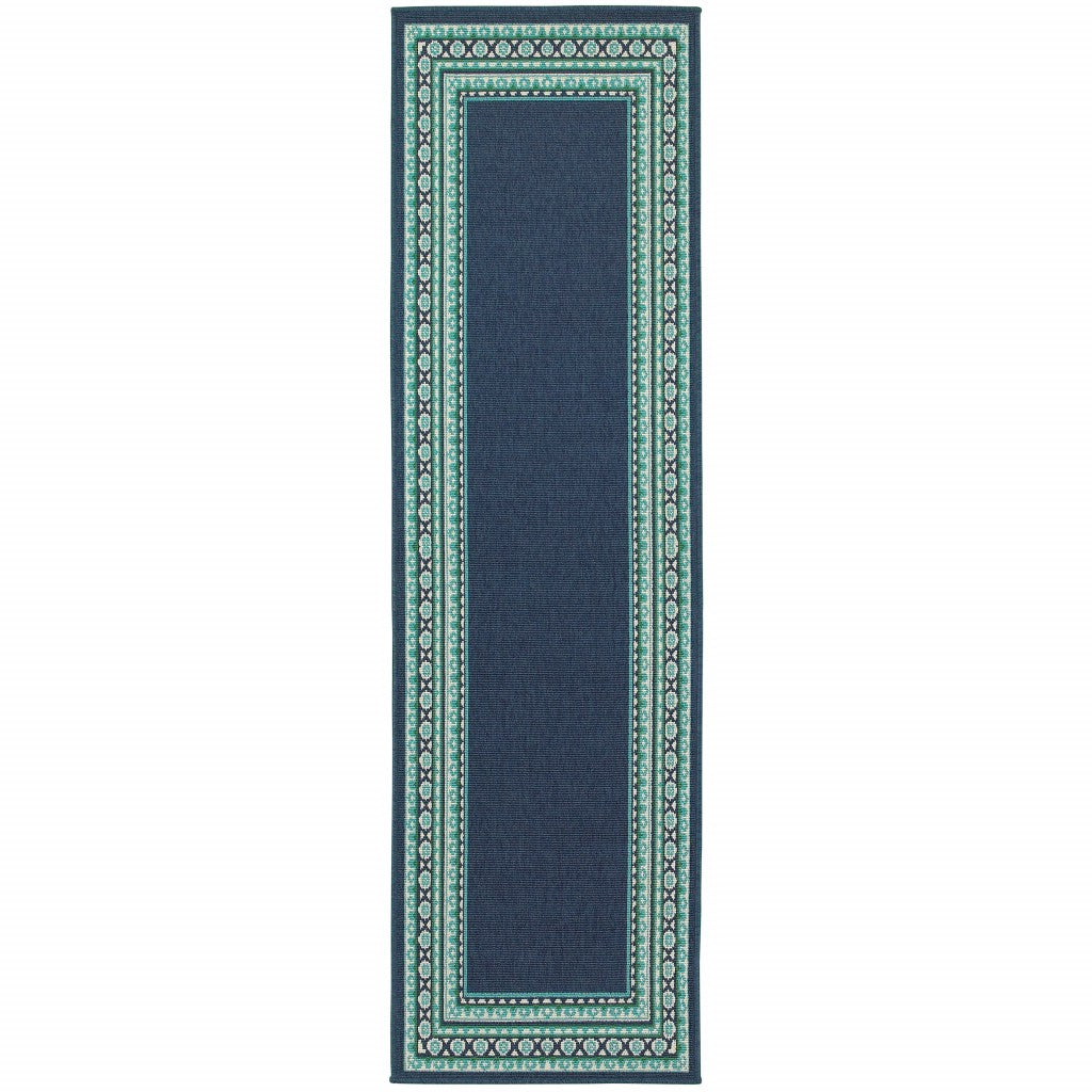 7' X 10' Blue and Green Indoor Outdoor Area Rug