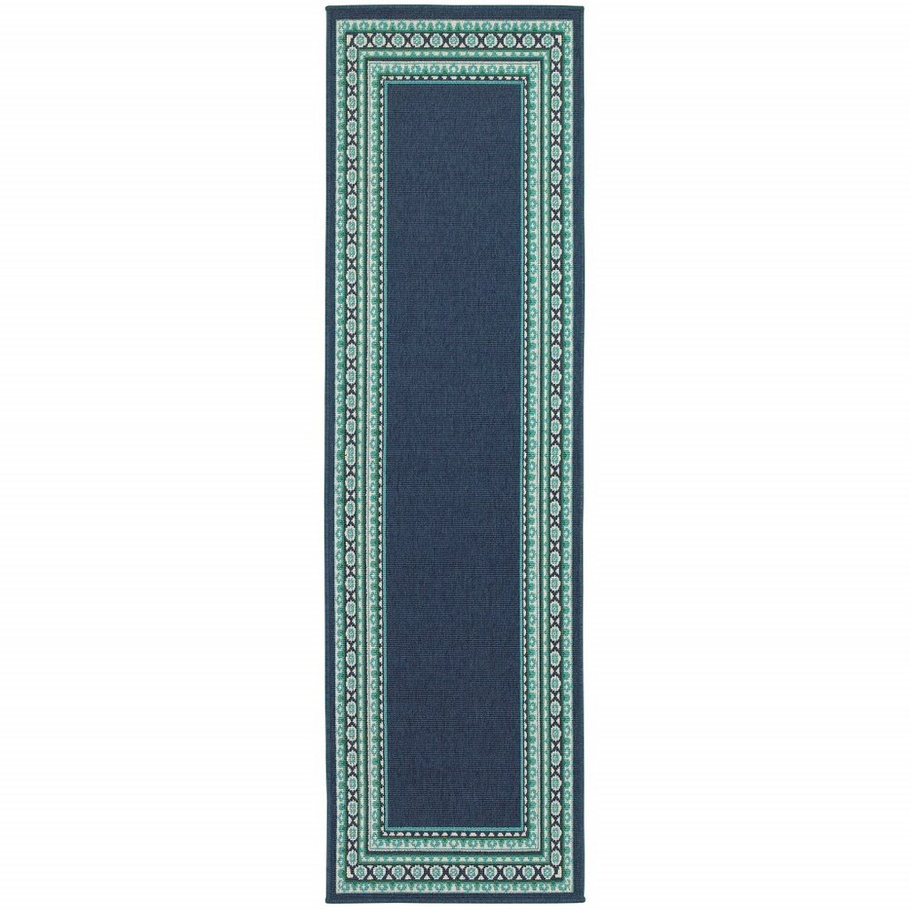 2' X 8' Blue and Green Indoor Outdoor Area Rug