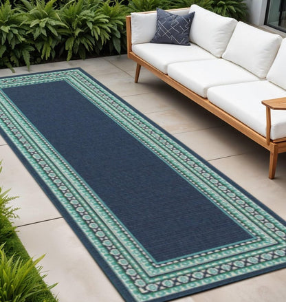 2' X 8' Blue and Green Indoor Outdoor Area Rug