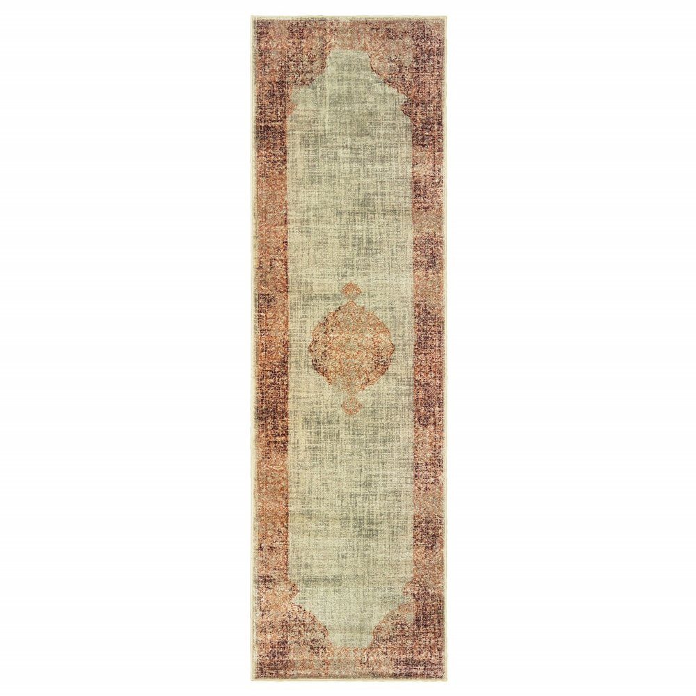 10' X 13' Ivory And Pink Medallion Area Rug
