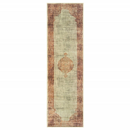 10' X 13' Ivory And Pink Medallion Area Rug