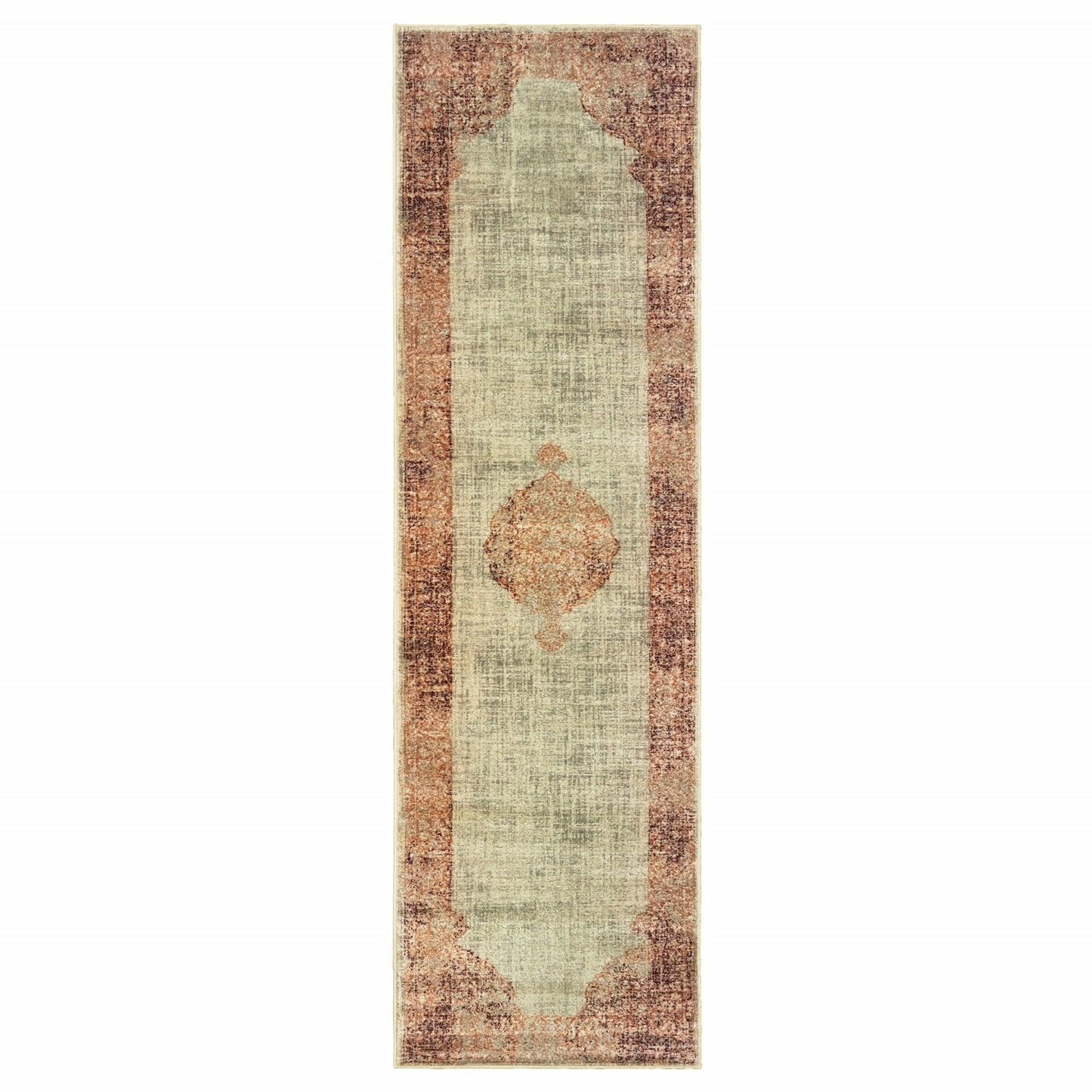 8' X 11' Ivory And Pink Medallion Area Rug