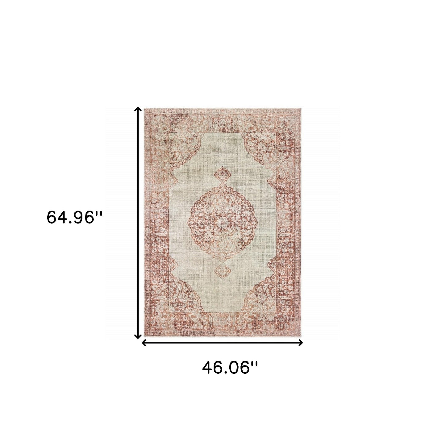 5' X 8' Ivory And Pink Medallion Area Rug