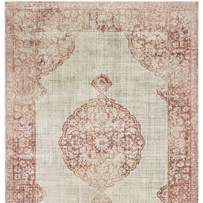 10' X 13' Ivory And Pink Medallion Area Rug