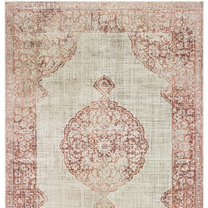 10' X 13' Ivory And Pink Medallion Area Rug