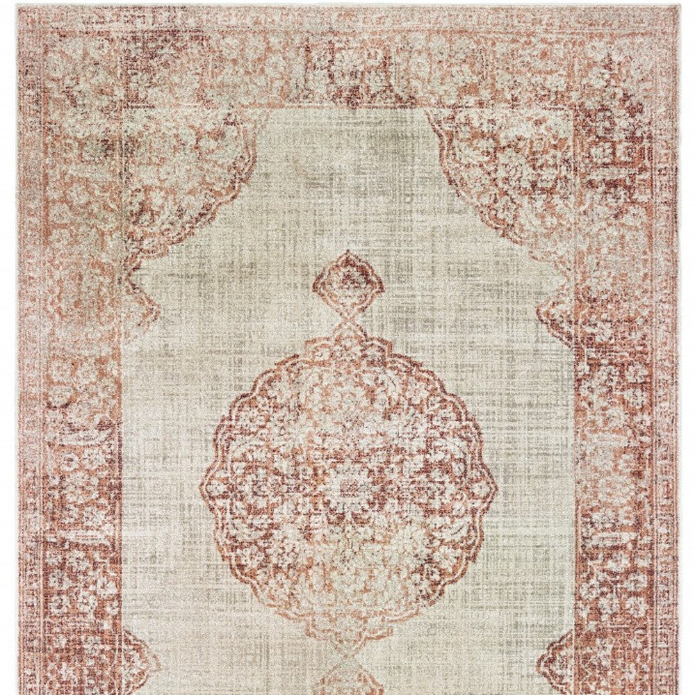 8' X 11' Ivory And Pink Medallion Area Rug