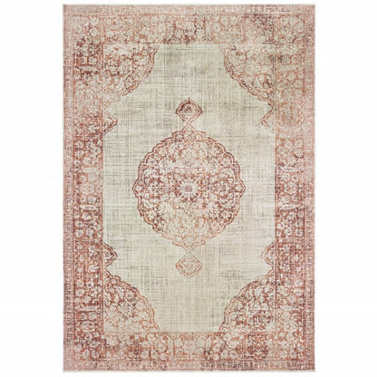 10' X 13' Ivory And Pink Medallion Area Rug