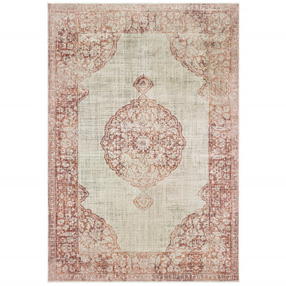 10' X 13' Ivory And Pink Medallion Area Rug
