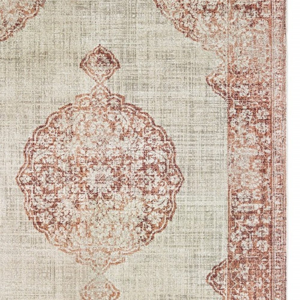 10' X 13' Ivory And Pink Medallion Area Rug