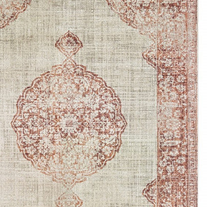 10' X 13' Ivory And Pink Medallion Area Rug