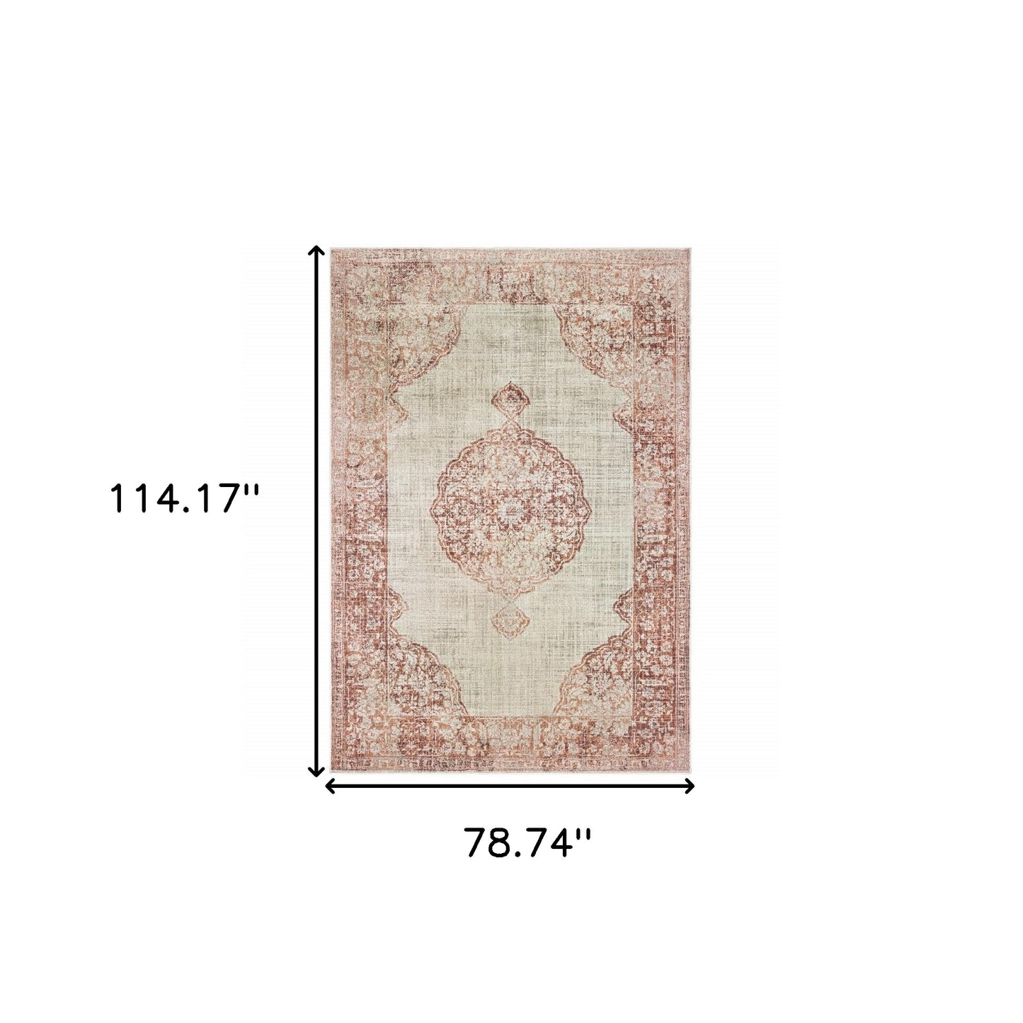 5' X 8' Ivory And Pink Medallion Area Rug