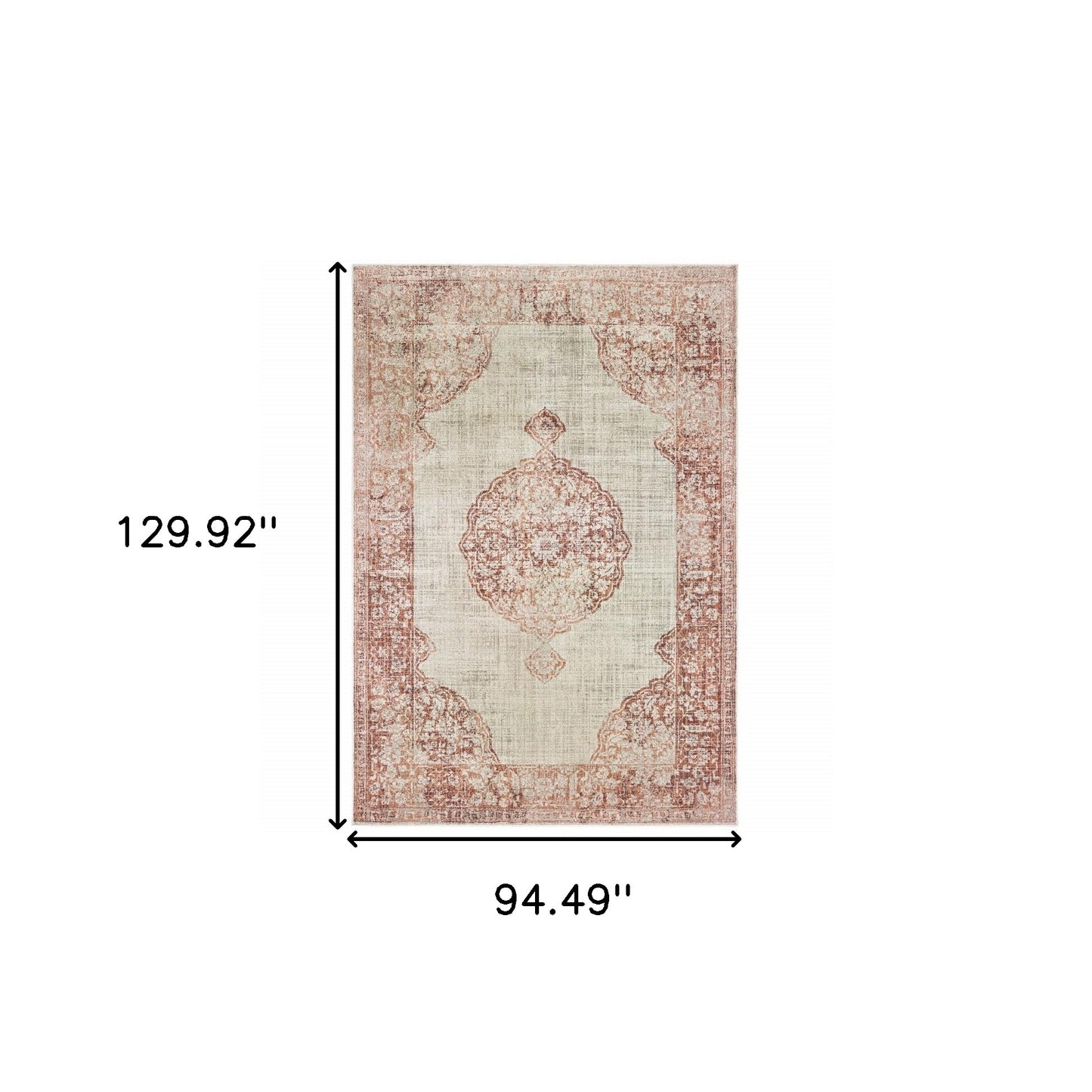 8' X 11' Ivory And Pink Medallion Area Rug