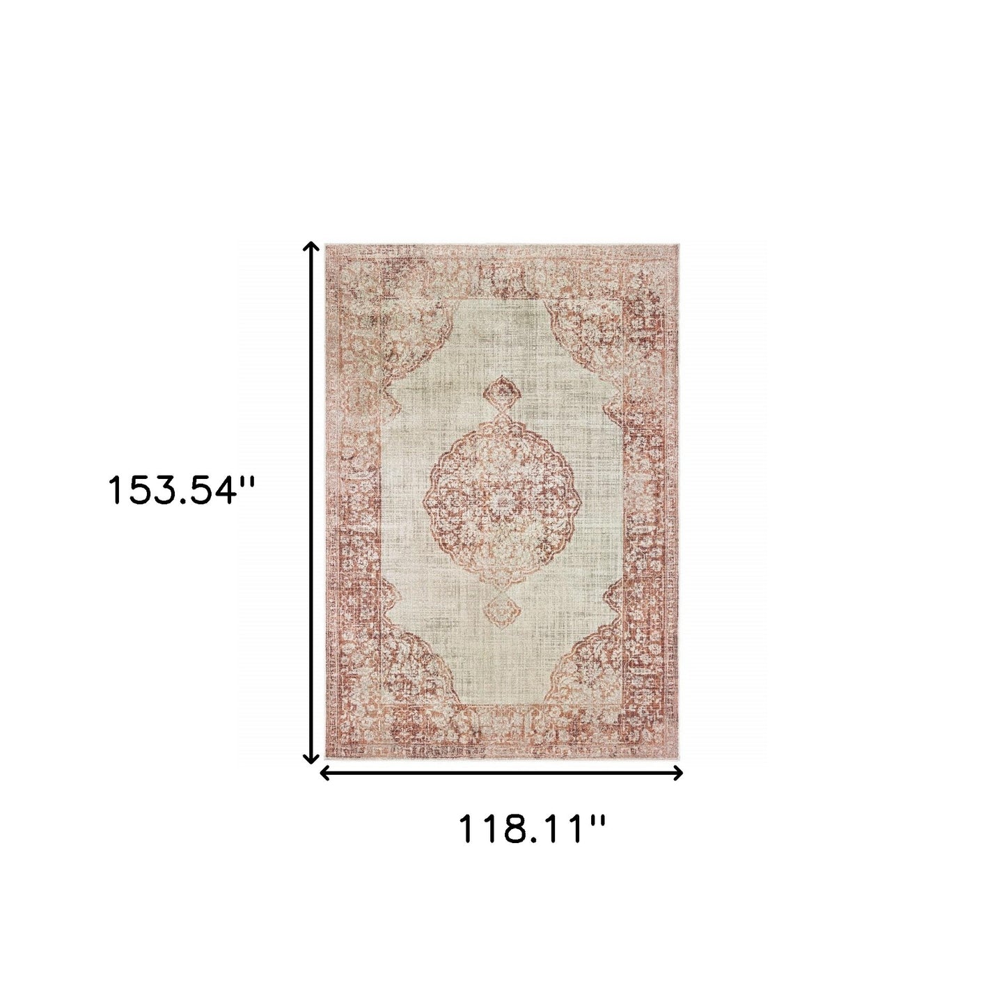 8' X 11' Ivory And Pink Medallion Area Rug