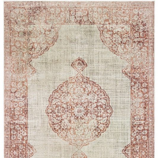 8' X 11' Ivory And Pink Medallion Area Rug