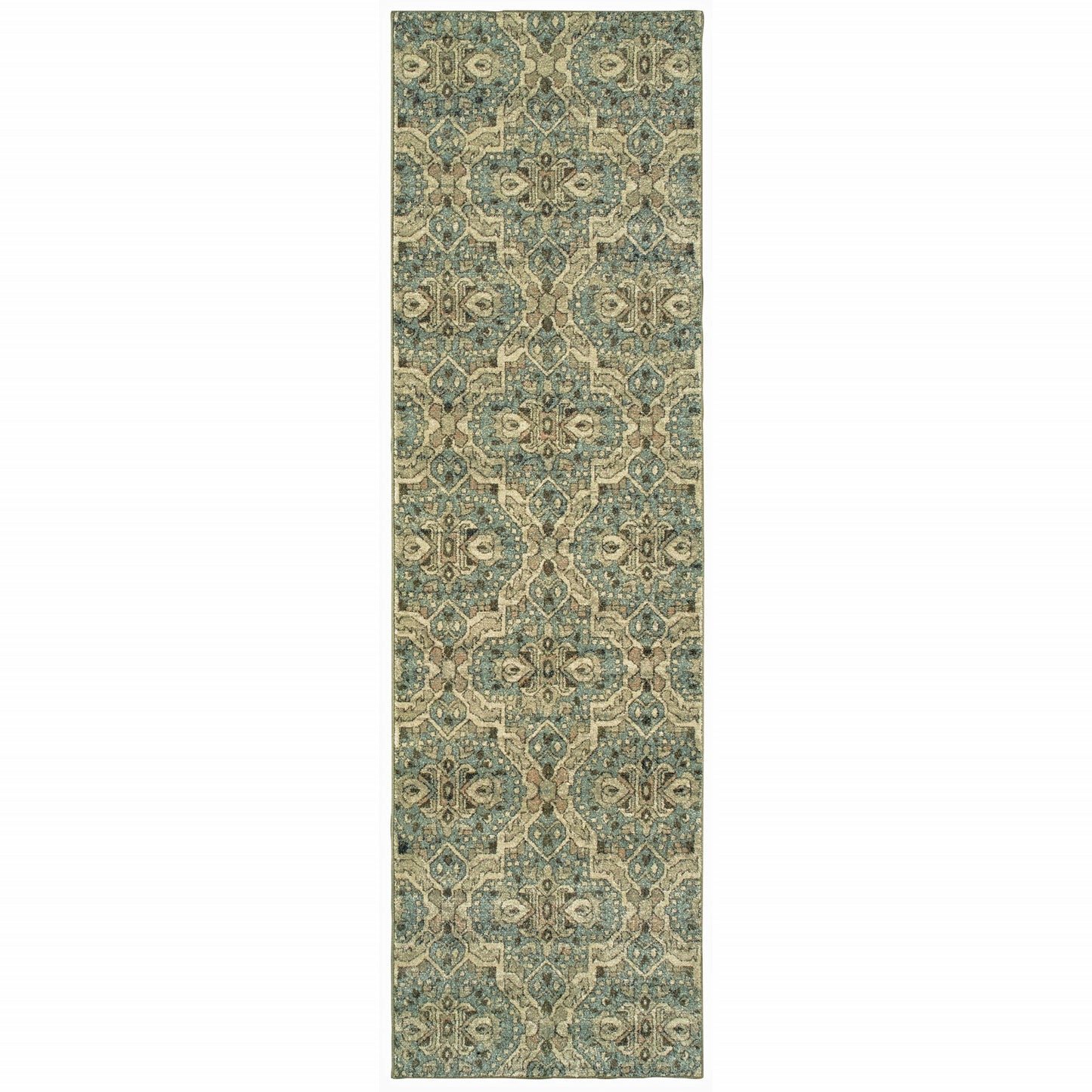 5' X 8' Ivory And Blue Geometric Area Rug