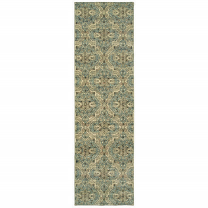 5' X 8' Ivory And Blue Geometric Area Rug