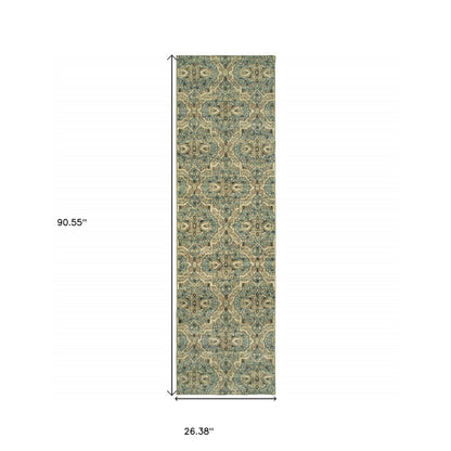 5' X 8' Ivory And Blue Geometric Area Rug