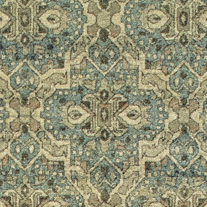 5' X 8' Ivory And Blue Geometric Area Rug