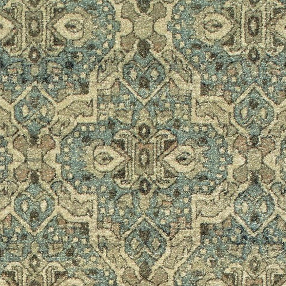 5' X 8' Ivory And Blue Geometric Area Rug