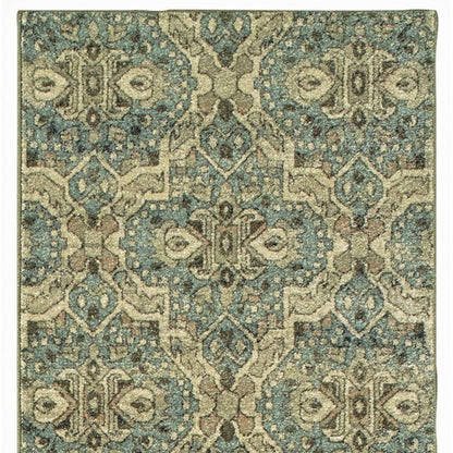 5' X 8' Ivory And Blue Geometric Area Rug
