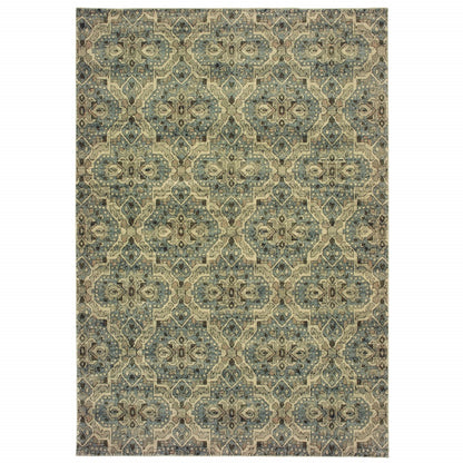 5' X 8' Ivory And Blue Geometric Area Rug
