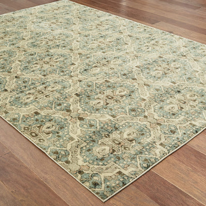 5' X 8' Ivory And Blue Geometric Area Rug
