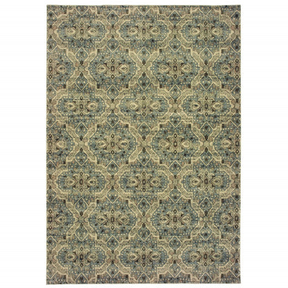 5' X 8' Ivory And Blue Geometric Area Rug