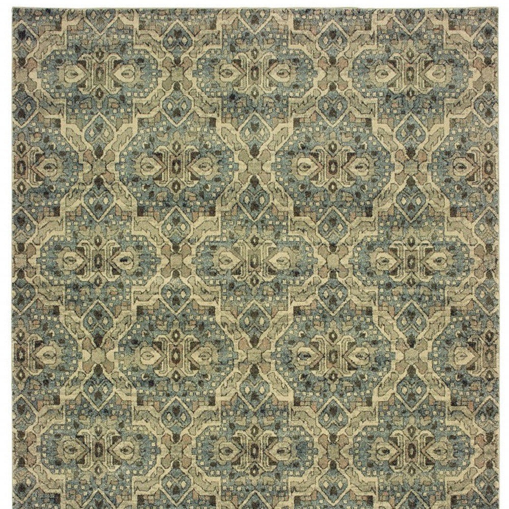 10' X 13' Ivory And Blue Geometric Area Rug