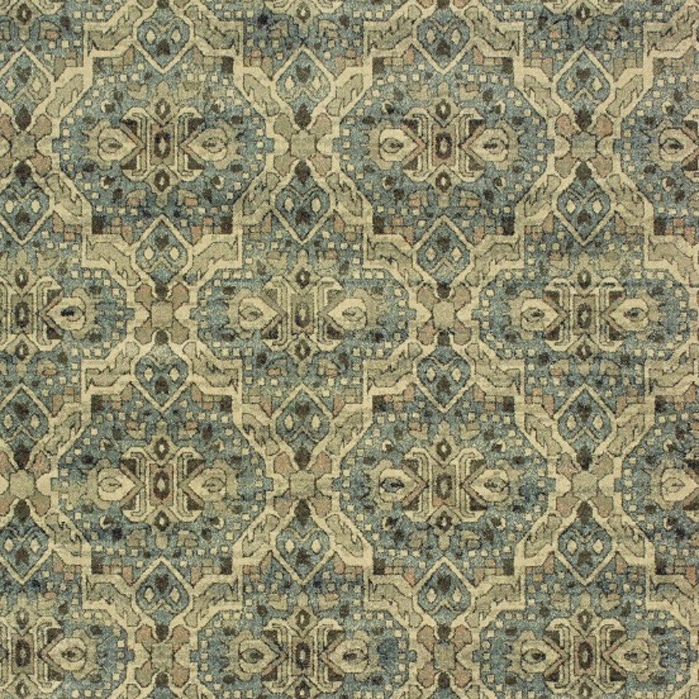 5' X 8' Ivory And Blue Geometric Area Rug