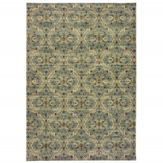 5' X 8' Ivory And Blue Geometric Area Rug