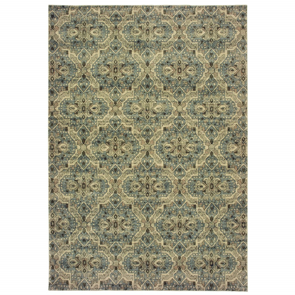 5' X 8' Ivory And Blue Geometric Area Rug