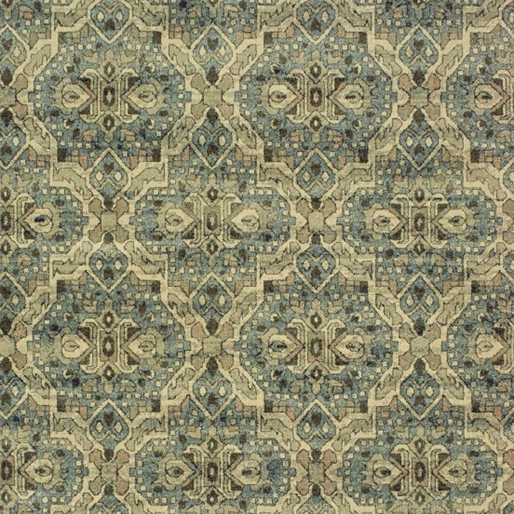 10' X 13' Ivory And Blue Geometric Area Rug