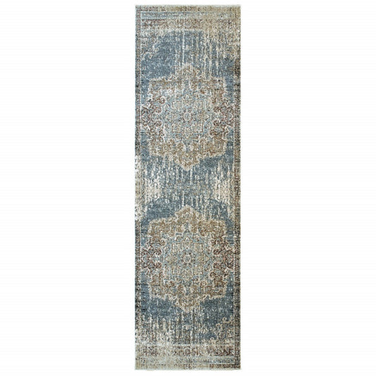 10’X13’ Blue And Ivory Medallion Area Rug