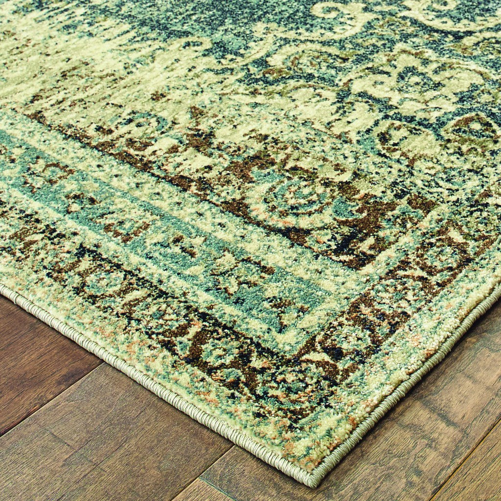 7' X 10' Blue And Ivory Medallion Area Rug