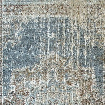10' X 13' Blue And Ivory Medallion Area Rug