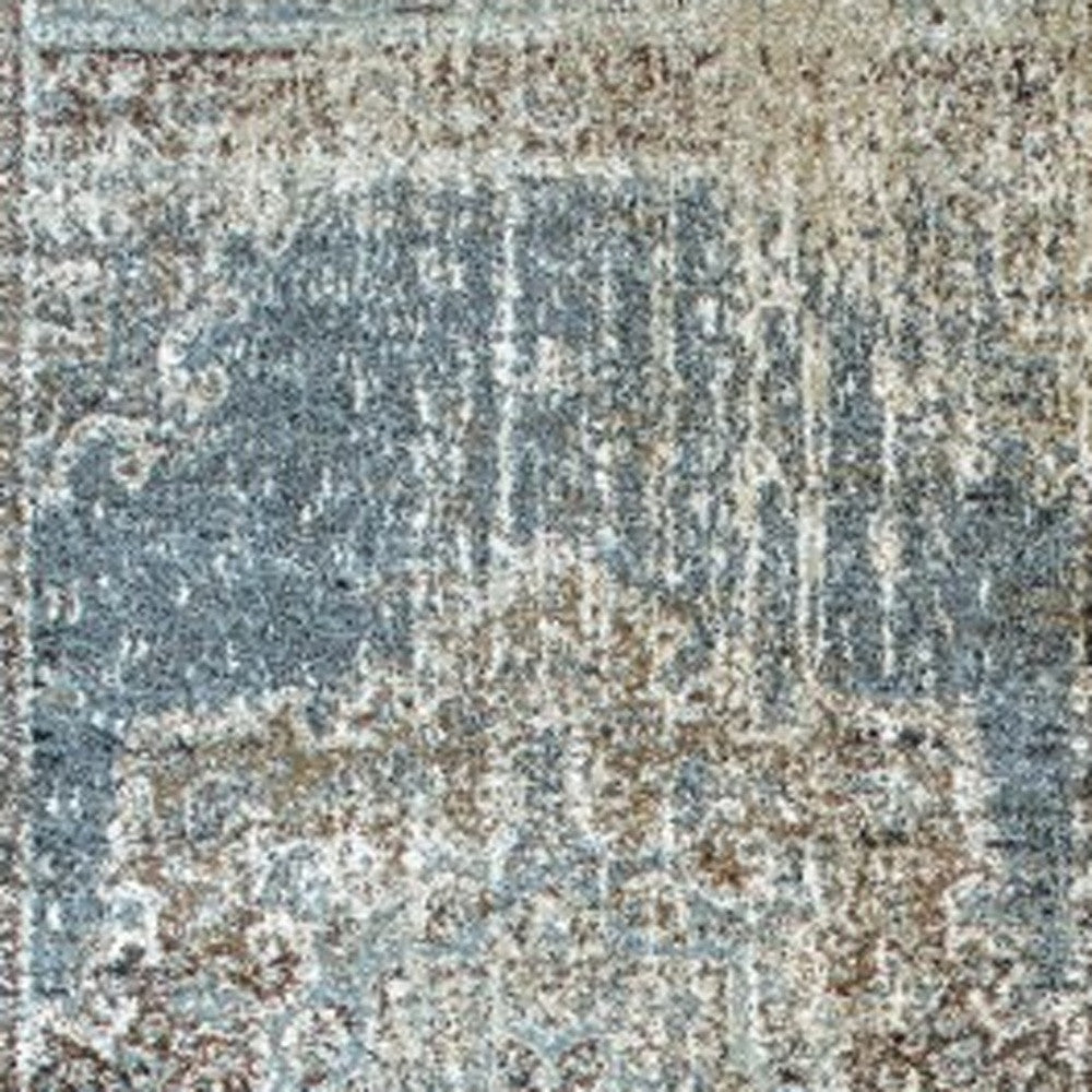 5' X 8' Blue And Ivory Medallion Area Rug