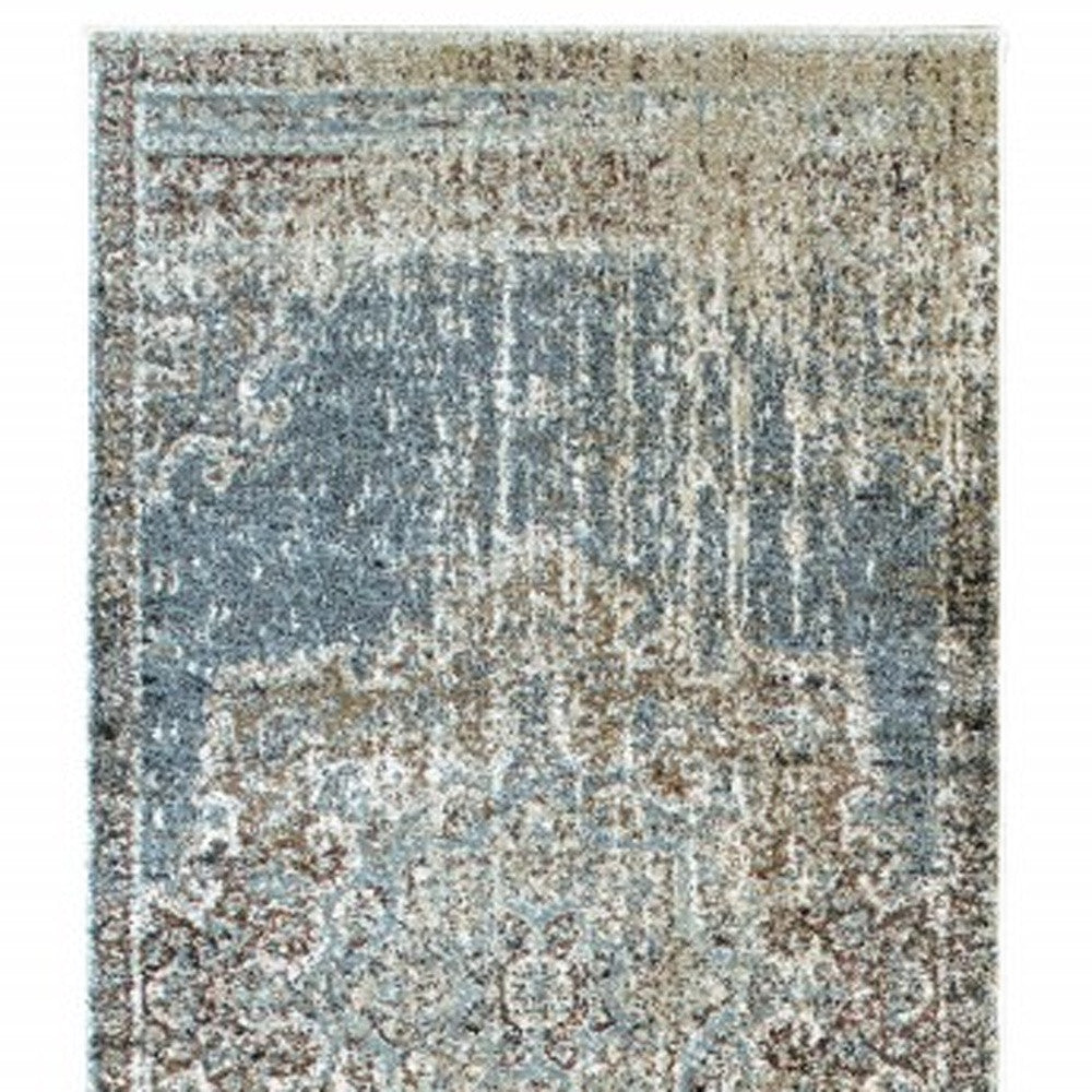 5' X 8' Blue And Ivory Medallion Area Rug