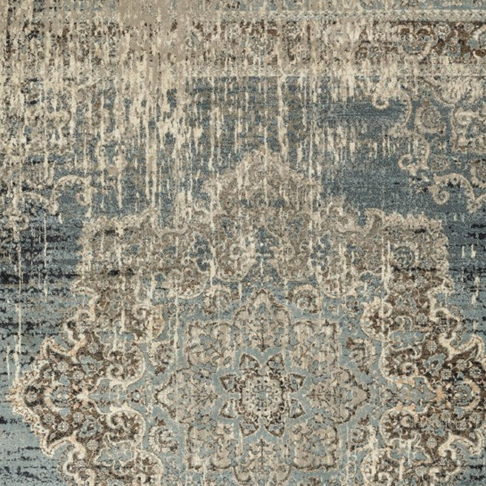 7' X 10' Blue And Ivory Medallion Area Rug