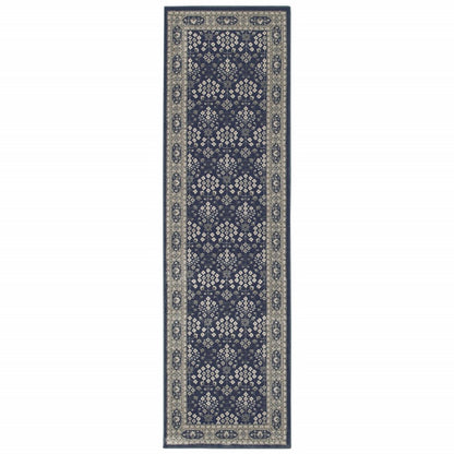 10' X 13' Navy And Gray Floral Ditsy Area Rug