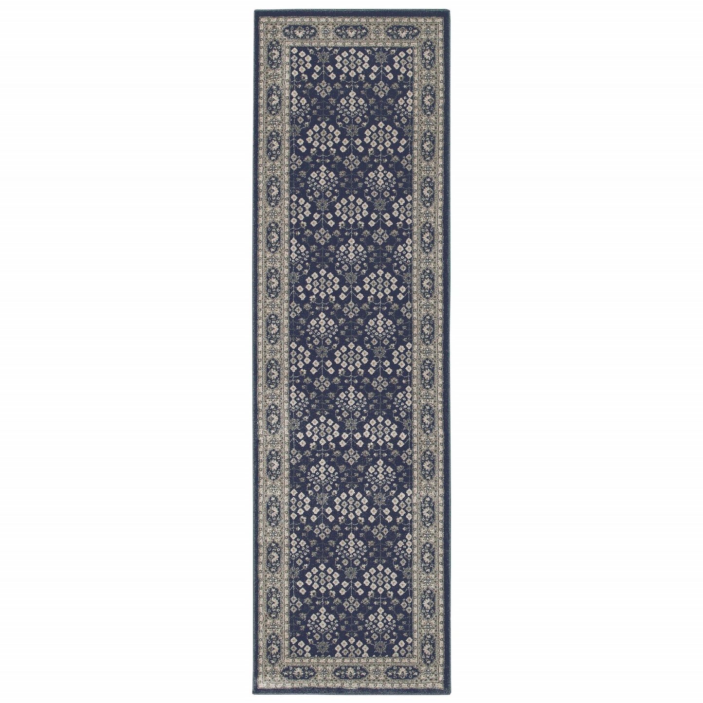 7' X 10' Navy And Gray Floral Ditsy Area Rug