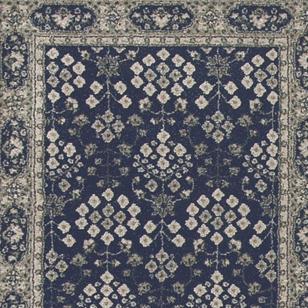 7' X 10' Navy And Gray Floral Ditsy Area Rug