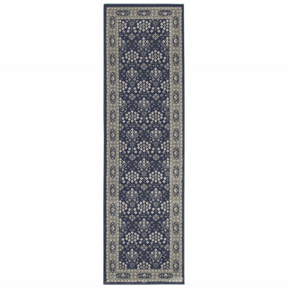 10' X 13' Navy And Gray Floral Ditsy Area Rug