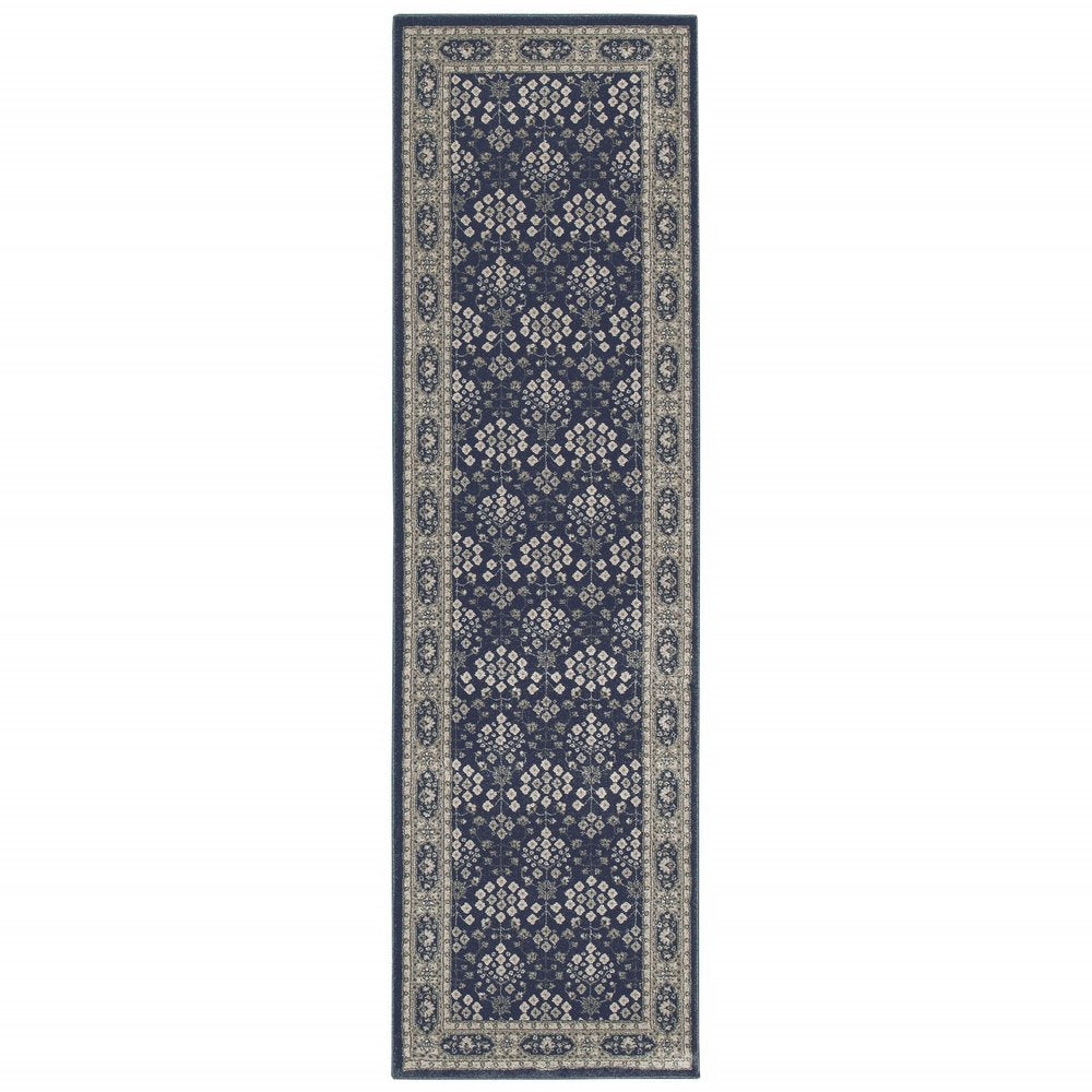 10' X 13' Navy And Gray Floral Ditsy Area Rug