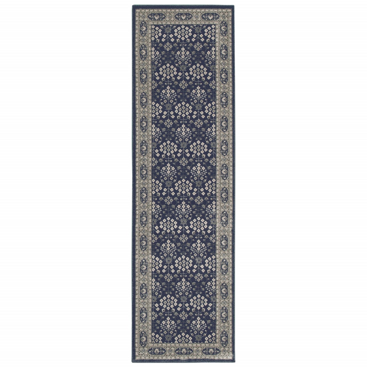 7' X 10' Navy And Gray Floral Ditsy Area Rug