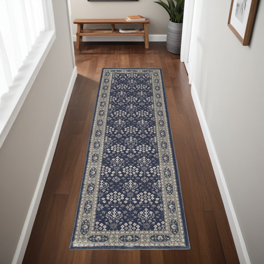 10' X 13' Navy And Gray Floral Ditsy Area Rug