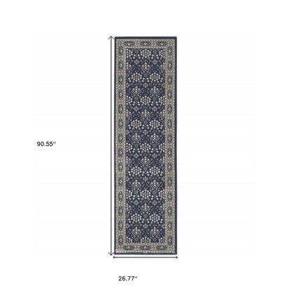 10' X 13' Navy And Gray Floral Ditsy Area Rug