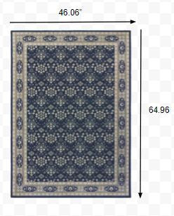 10’X13’ Navy And Gray Floral Ditsy Area Rug